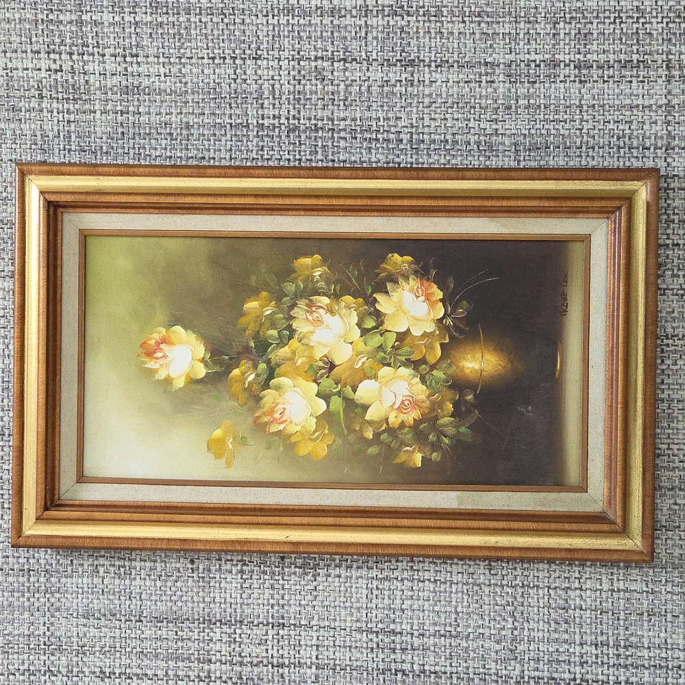 Vintage Floral Irene Cox Framed Painted Canvas